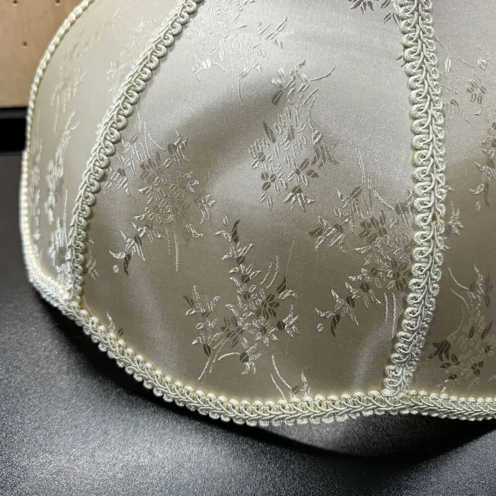 Victorian Lamp Shade Damask Floral & Trim Antique White Brocade  12